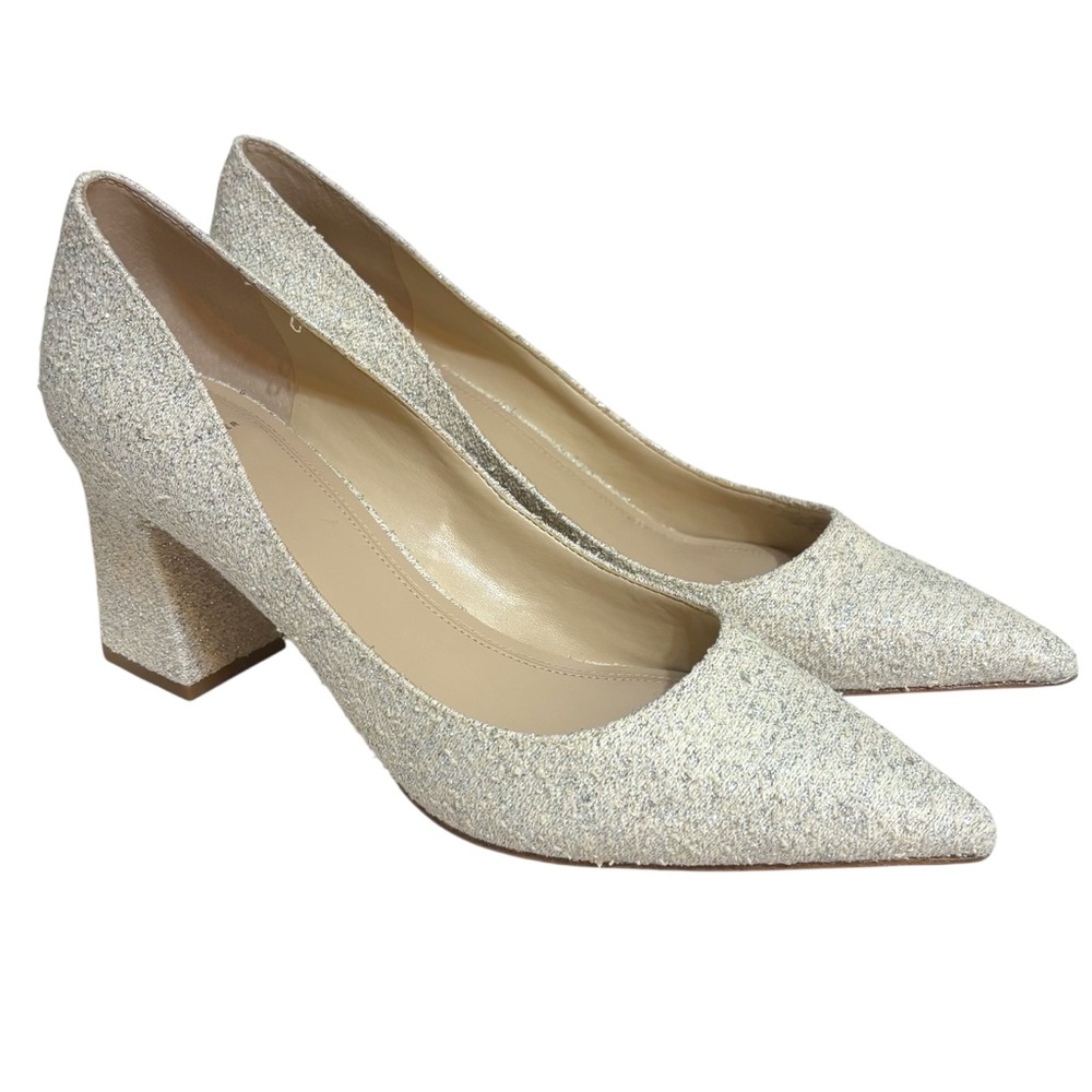 Marc Fisher LTD heels Zala cream and metallic textured block heel size 10